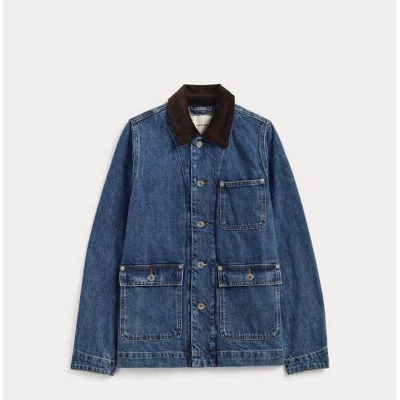 Everlane The Ranch Jacket in Denim  Size M EUC Cord collar button closure - Picture 2 of 11